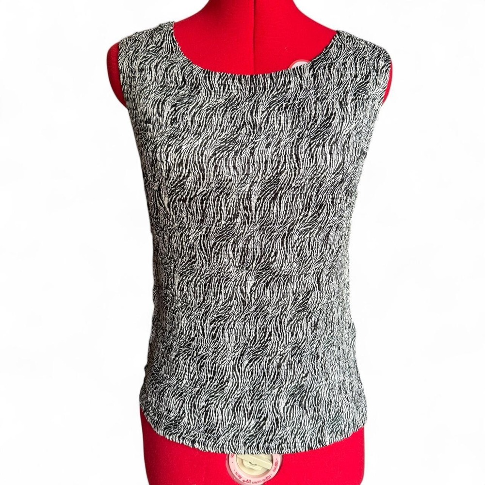Casual Corner Annex Zebra Print Crinkle Stretchy Sleeveless Blouse Black White M
